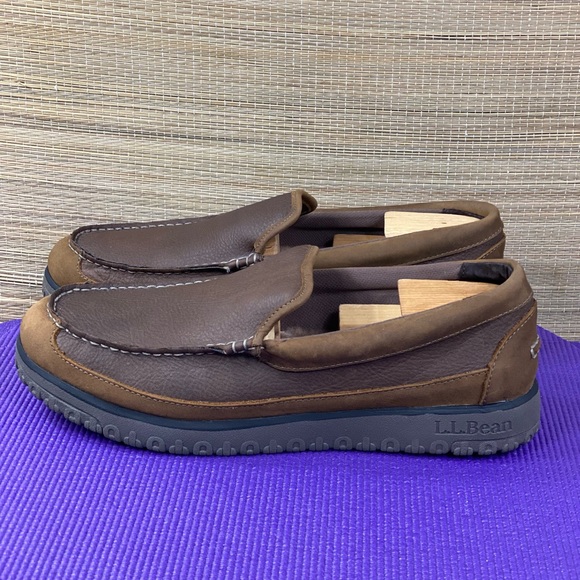 L.L. Bean Other - LLBean Mens All Week Slipper Moc Brown Leather Fur Lined Insole Slipper size 12